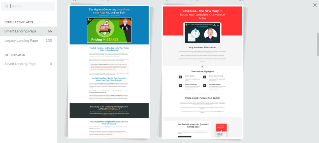 Thrive Architect Default Landing Pages